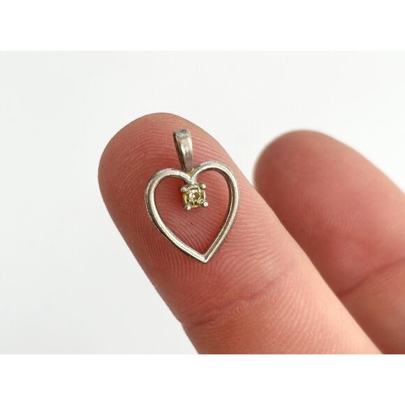 Heart Shaped CZ Accented Tiny Sterling Silver 925 Vintage Pendant | Charm - Picture 7 of 12
